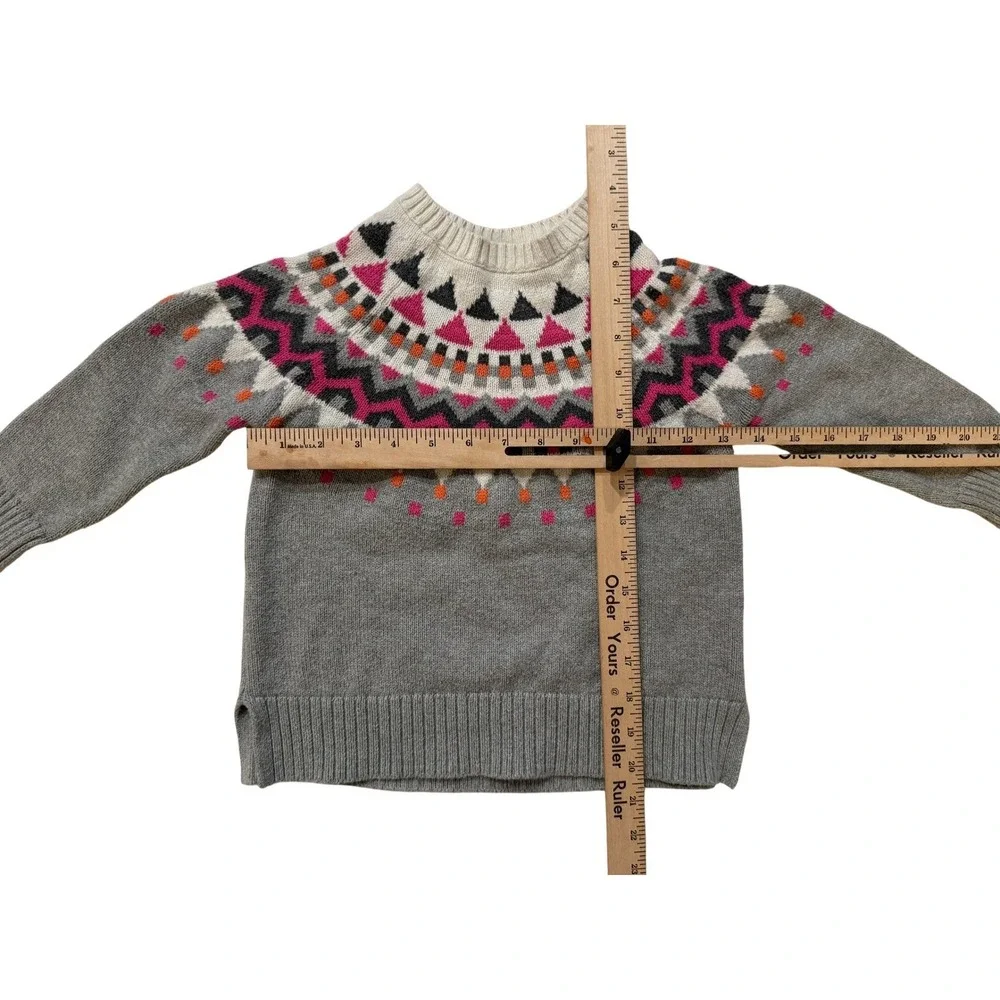 Gap Kids Fair Isle Sweater Girls XS 4-5T Gray Pink Orange Geometric BOHO Pattern